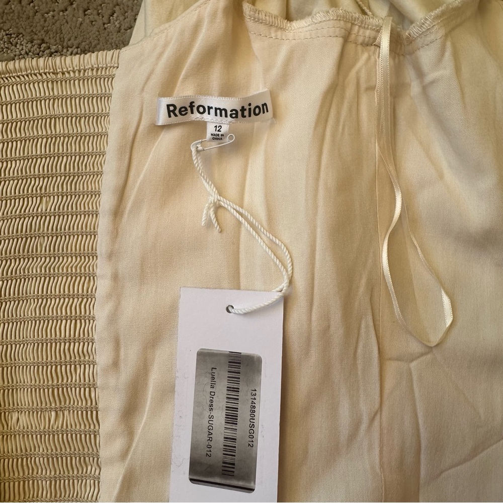 Reformation Luella Long Sleeve Square Neck Pleated Skirt Mini Dress Cream 12 NWT - Picture 14 of 15